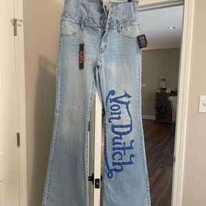 Von Dutch Blue Flare Jeans with Logo Detail